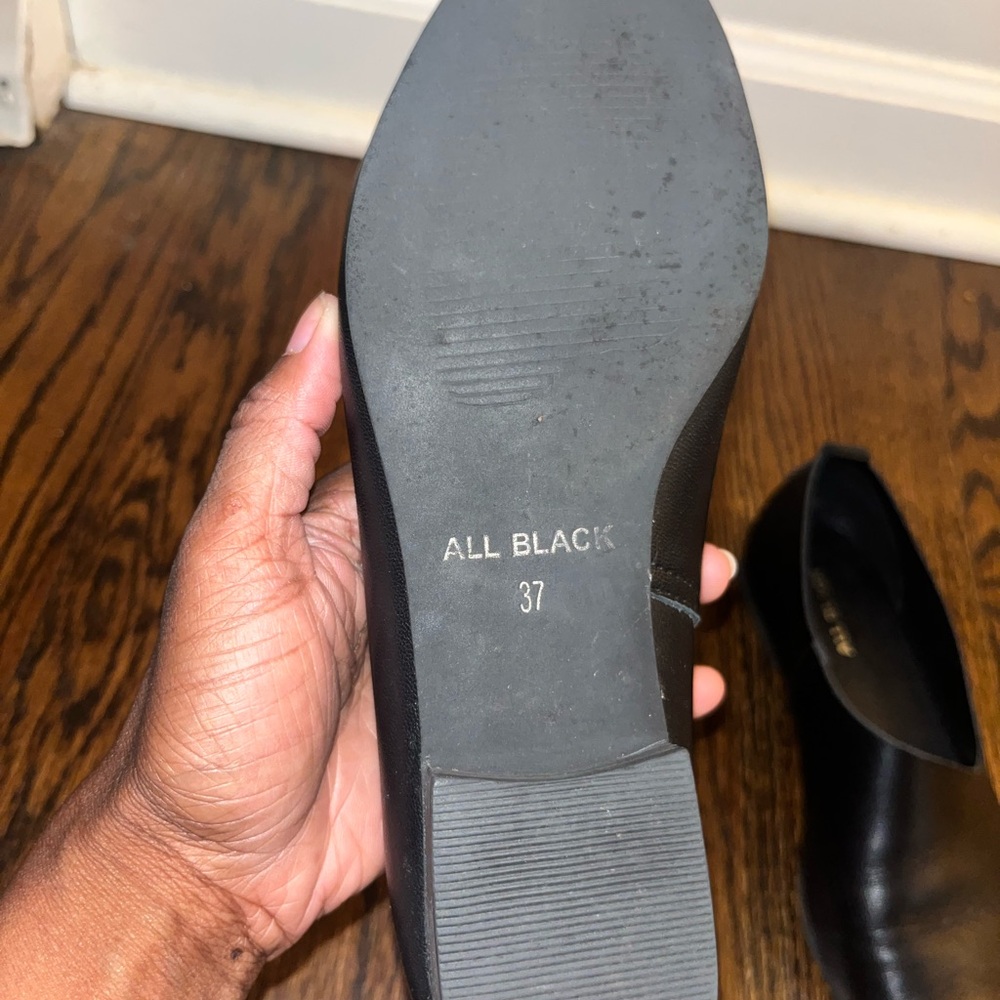 Black Women's Black Leather Loafers - Picture 3 of 5